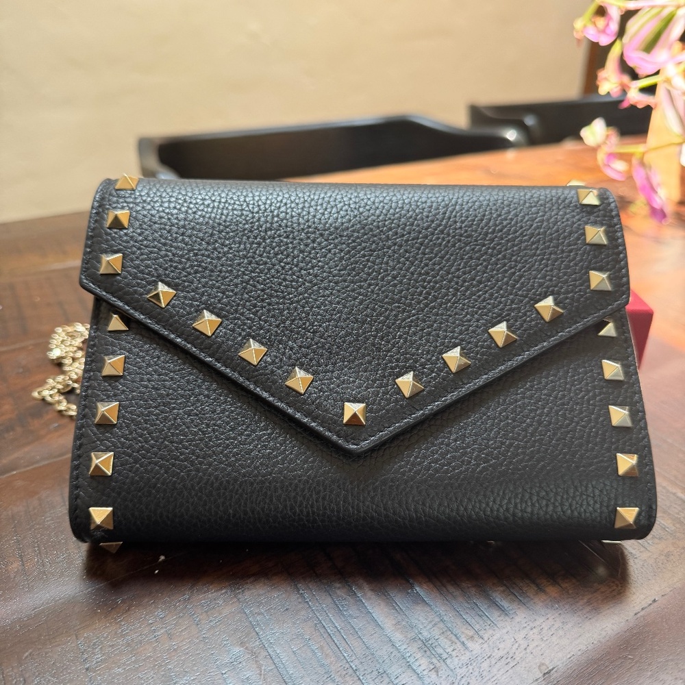 Valentino Rockstud‎ Leather Wallet on Chain